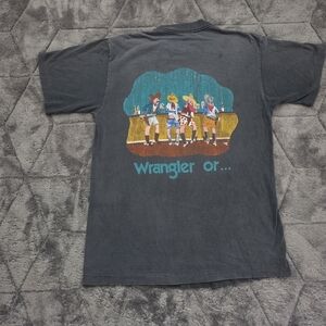 VTG Wrangler Or...Short Sleeve Tee Gray Colorful Bar Scene Western Single Stitch
